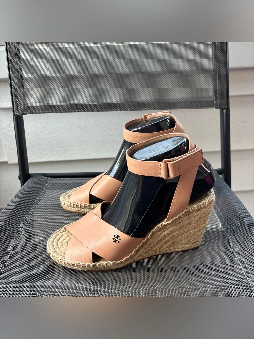 Tory Burch Tan Leather Wedge Espadrille Sandals Size 8.5